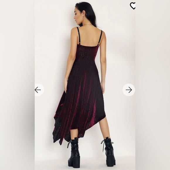 COPY - BURNED VELVET RUBY STRAWBERRY THIEF HANDKERCHIEF DRESS - Picture 3 of 6